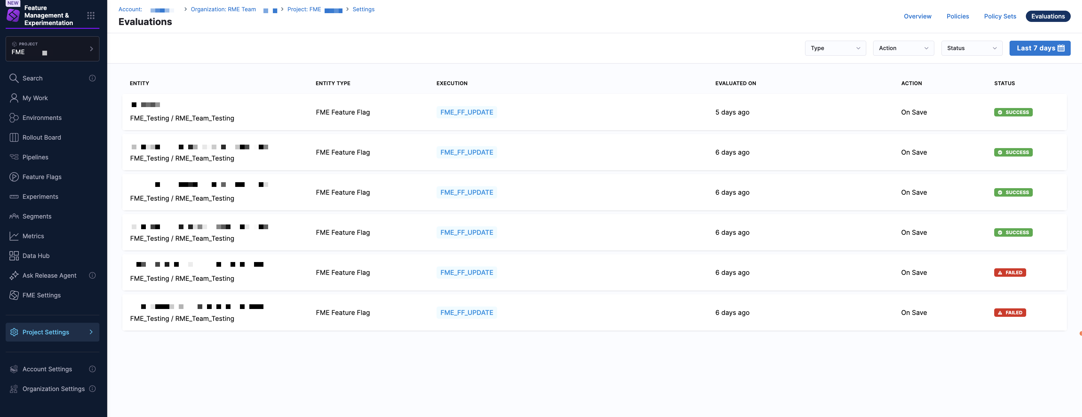 Evaluations list view